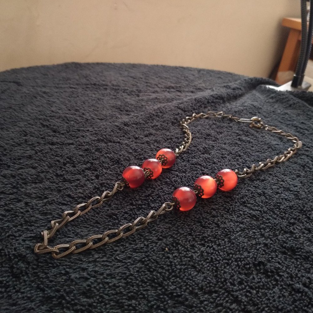 Boho and brass beaded heavy link chain necklace